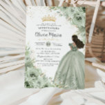 Chic Sage Green Floral Brown Princess Quinceañera  Invitation<br><div class="desc">Personalise this elegant sage green floral Quinceañera / Sweet 16 birthday invitation easily and quickly. Simply click the customise it further button to edit the texts, change fonts and fonts colours. Featuring soft watercolor sage green flowers, a girl dressed in a lovely sage green ball gown and a gold princess...</div>