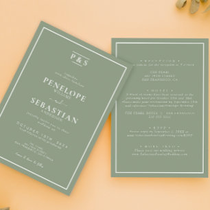 Chic Sage Green Formal Monogram All In One Wedding Invitation