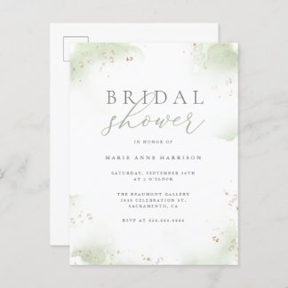 Chic Sage Green Gold Dust Bridal Shower Invitation Postcard