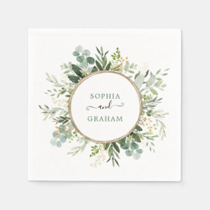 Chic Sage Green Gold Garden Greenery Wedding Napkin