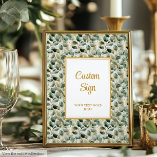 Chic Sage Green Gold Leaves Wedding Custom Poster