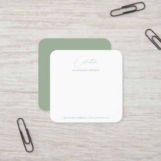 Chic Sage Green Handwritten Script Jewellery Displ Square Business Card