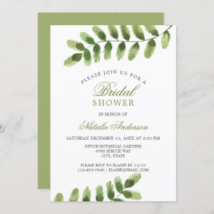 Chic sage green Leaf watercolor BRIDAL SHOWER Invitation