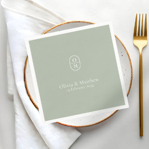 Chic Sage Green Modern Wedding Monogram Wedding Napkin