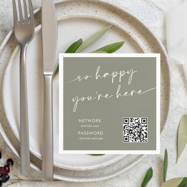 Chic Sage Green Modern WiFi Password Wedding Sign Napkin (Creator Uploaded)