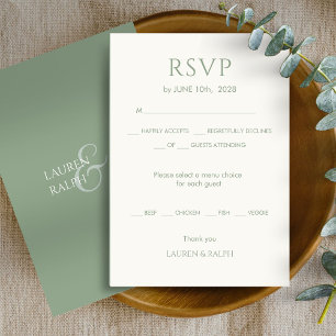 Chic Sage Green Monogram Wedding RSVP
