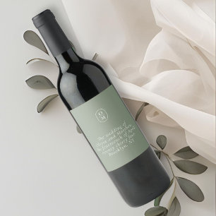 Chic Sage Green Monogram Wedding Wine Label