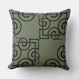 Chic Sage Green Name Black Filigree Throw Pillow