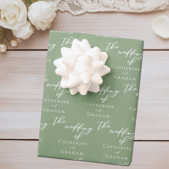 Chic Sage Green Personalised Wedding Wrapping Paper Sheet (Creator Uploaded)
