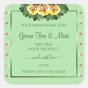 Chic Sage Green Product Labels Yellow Roses Jewels