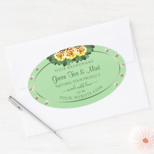 Chic Sage Green Product Labels Yellow Roses Jewels