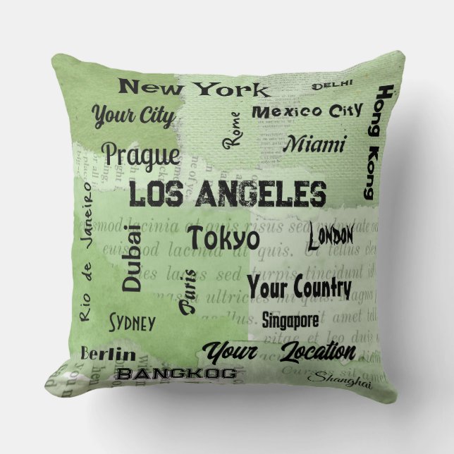 chic sage green rustic mega cities of the world   cushion (Front)