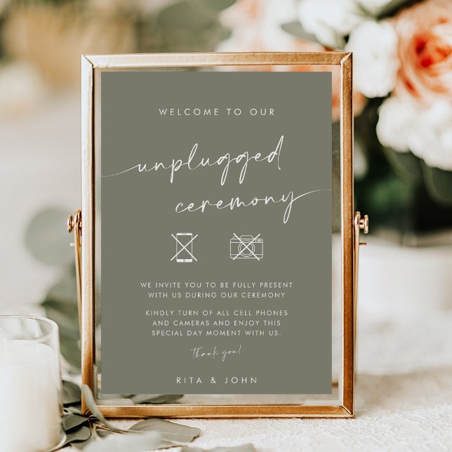 Chic Sage Green Unplugged Ceremony Wedding Sign (Creator Uploaded)
