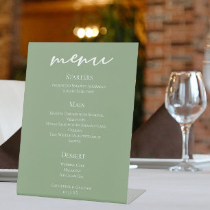 Chic Sage Green Wedding Dinner Menu Pedestal Sign