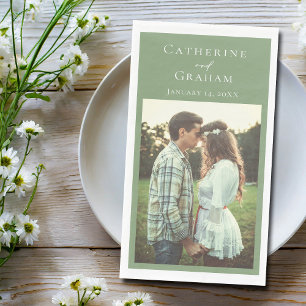 Chic Sage Green Wedding Personalised Photo Napkin