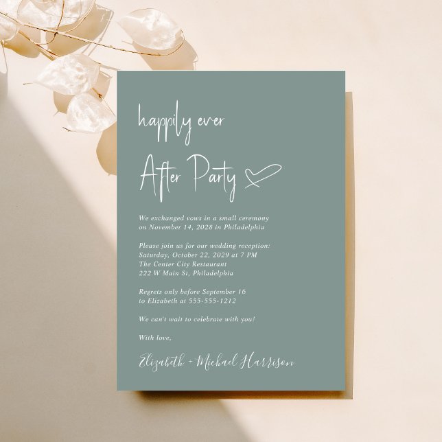 Chic Sage Green Wedding Reception Invitation (An chic Happily Ever After Party invitation for your wedding celebration)