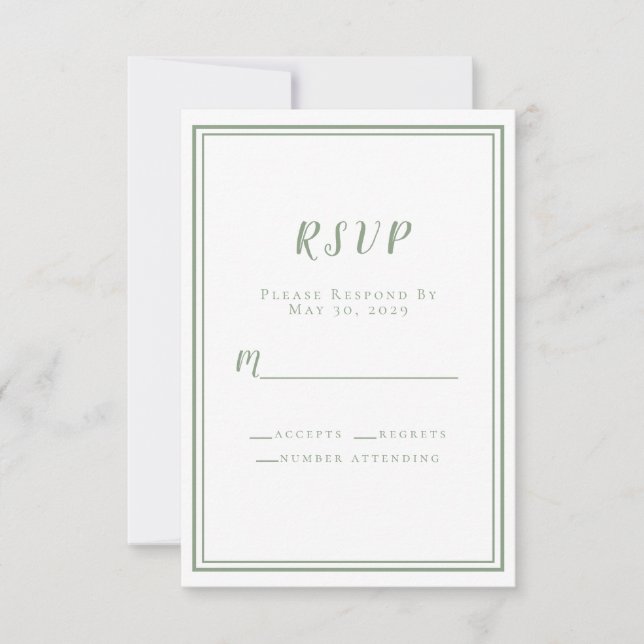 Chic Sage Green Wedding Simple Modern Minimalist RSVP Card (Front)
