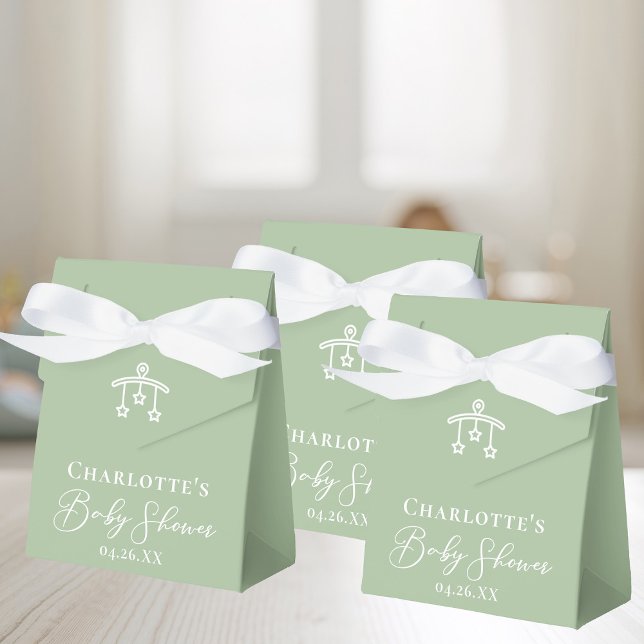Chic Sage Green White Baby Shower Personalised Favour Box (Creator Uploaded)