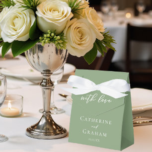 Chic Sage Green White Script Spring Wedding Favour Box