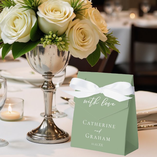 Chic Sage Green White Script Spring Wedding Favour Box (Creator Uploaded)