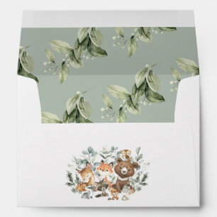 Chic Sage Green Woodland Animals Return Address Envelope