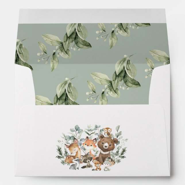 Chic Sage Green Woodland Animals Return Address Envelope (Back (Bottom))