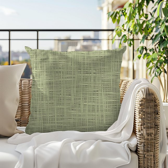 Chic Sage Herb Green Faux Jute Fabric Pattern Cushion (Creator Uploaded)