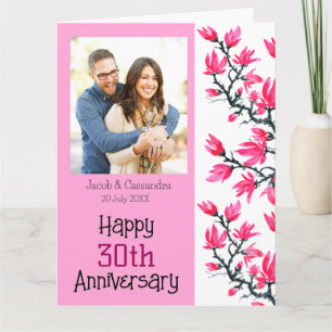 Chic Sakura Pink Blossom Floral Photo Anniversary  Card