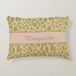 Chic Sand Olive Green & Blush Pink Animal Print Decorative Cushion