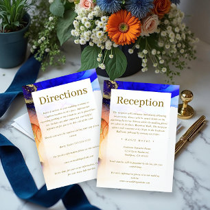 Chic Sapphire Blue Orange Gold Wedding Enclosure Card