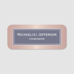 Chic Sapphire Dark Blue & Rose Gold Metallic Pink Name Tag