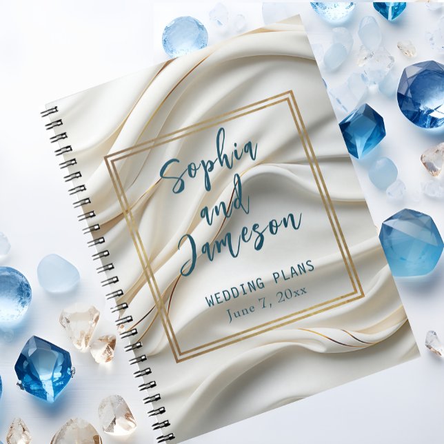 Chic Satin Wedding Blue and Gold Planner Notebook (Creator Uploaded)
