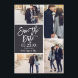 Chic Save The Date 4-Photo Collage Card<br><div class="desc">This modern Save the Date photo card features a 4-photo collage and a modern brush script typeface. Comes with a pattern on the back. Add additional information like your wedding website or introduce your wedding hashtag. Contact our designer store for additional colours options/variations.</div>