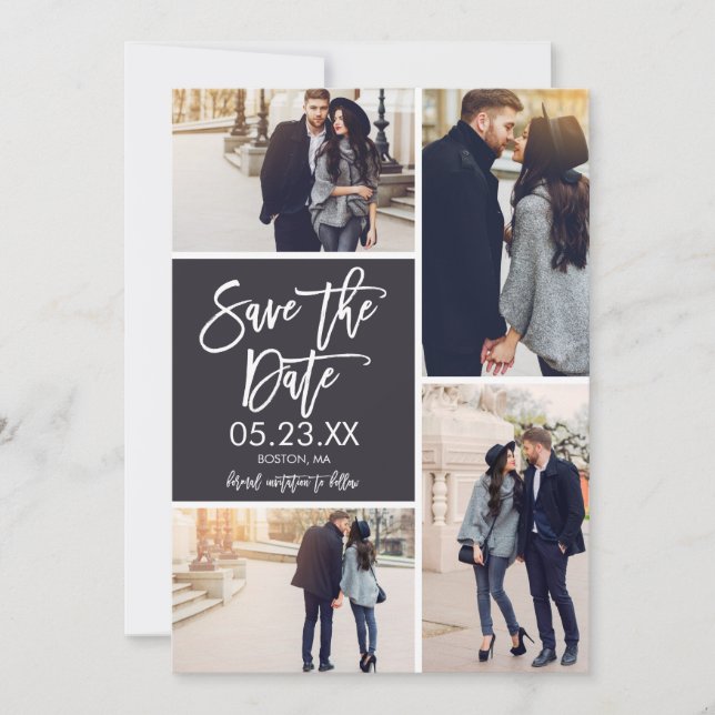 Chic Save The Date 4-Photo Collage Card (Front)