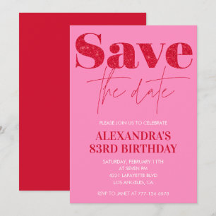 Chic Save the date Red Pink 83rd birthday Invitation