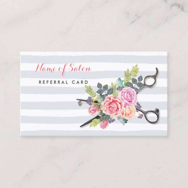 Chic Scissors Stripes and Roses Friend Referral (Front)