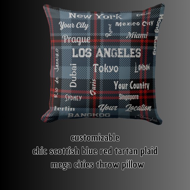 chic scottish blue red tartan plaid  & mega cities cushion (chic scottish blue red tartan plaid & mega cities throw pillow)