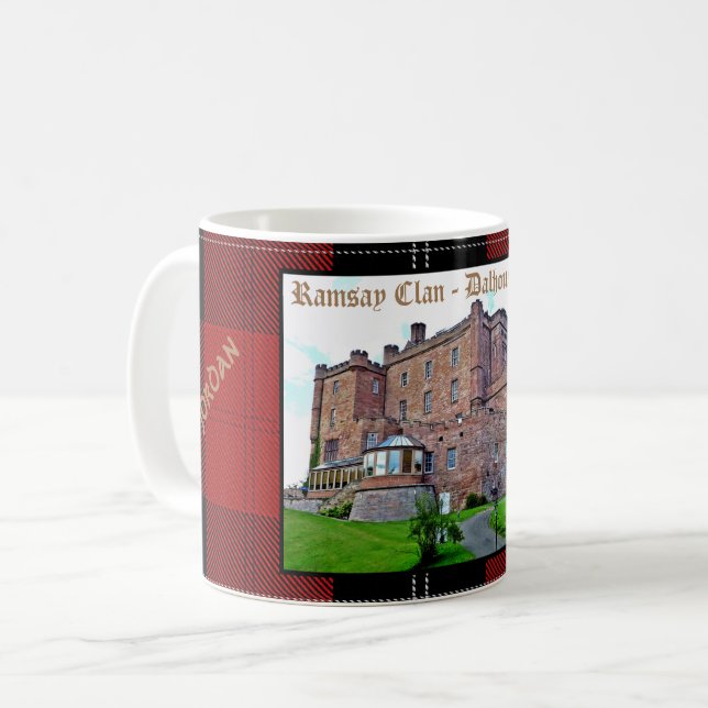 Chic Scottish Ramsay Clan Castle Tartan  Name Coffee Mug (Front Left)