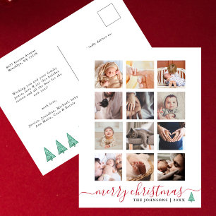 Chic Script 12 Photo Collage Elegant Christmas  Holiday Postcard