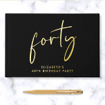 Chic Script 40th Birthday Party Guest Book<br><div class="desc">Elevate her 40th birthday party with this elegant black guestbook featuring genuine gold foil,  "forty" in a chic script and her name in modern lettering. Personalise your title on the spine and change the foil colour to silver or rose gold if desired.</div>