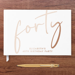 Chic Script 40th Birthday Party Rose Gold Guest Book