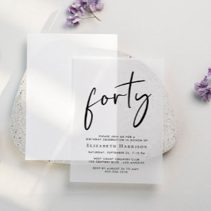 Chic Script 40th Birthday Party Vellum Invitations