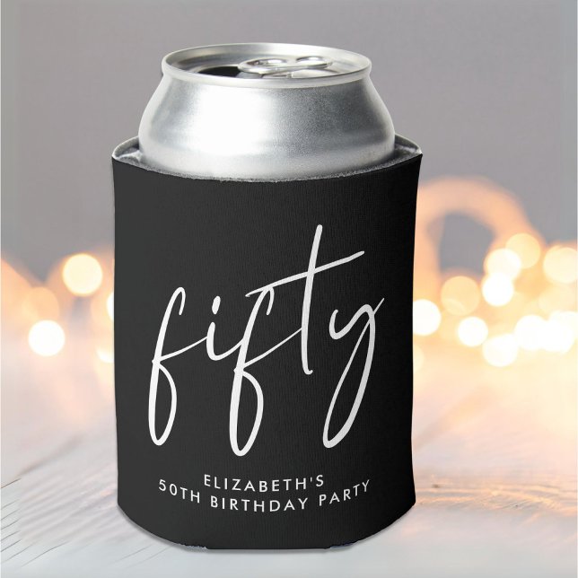 Chic Script 50th Birthday Party Can Cooler (Creator Uploaded)