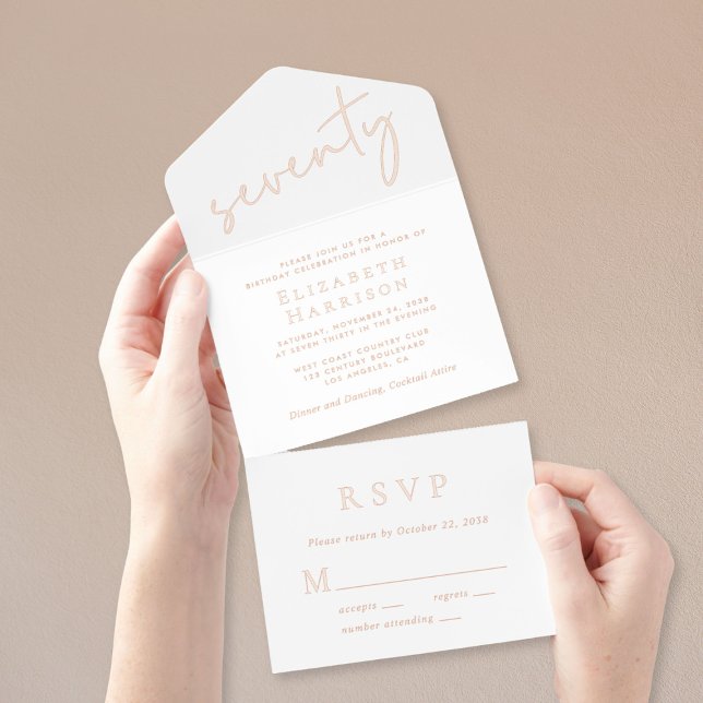 Chic Script 70th Birthday Party All In One Invitation (Creator Uploaded)