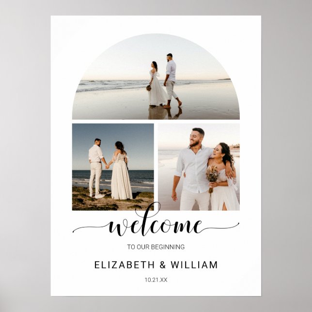 Chic Script Arch Frame Photo Wedding Welcome Sign (Front)
