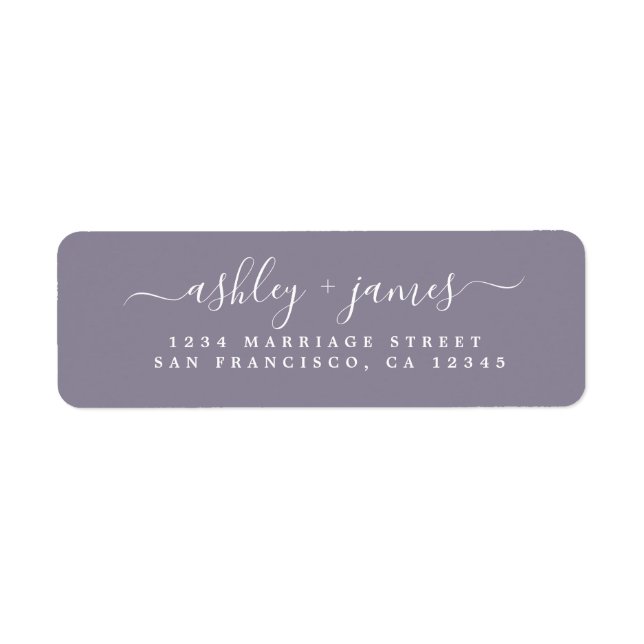 Chic Script Ash Purple Wedding Return Address Label (Front)