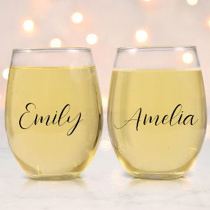 Chic Script Bachelorette Party Stemless Wine Glass