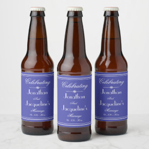 Chic Script Beautiful Blue Wedding Reception      Beer Bottle Label