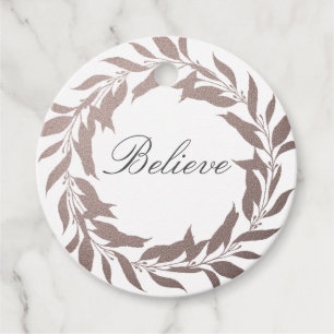 Chic Script Believe Purple Foil Wreath Christmas Favour Tags