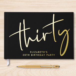Chic Script Black 30th Birthday Party Guest Book
